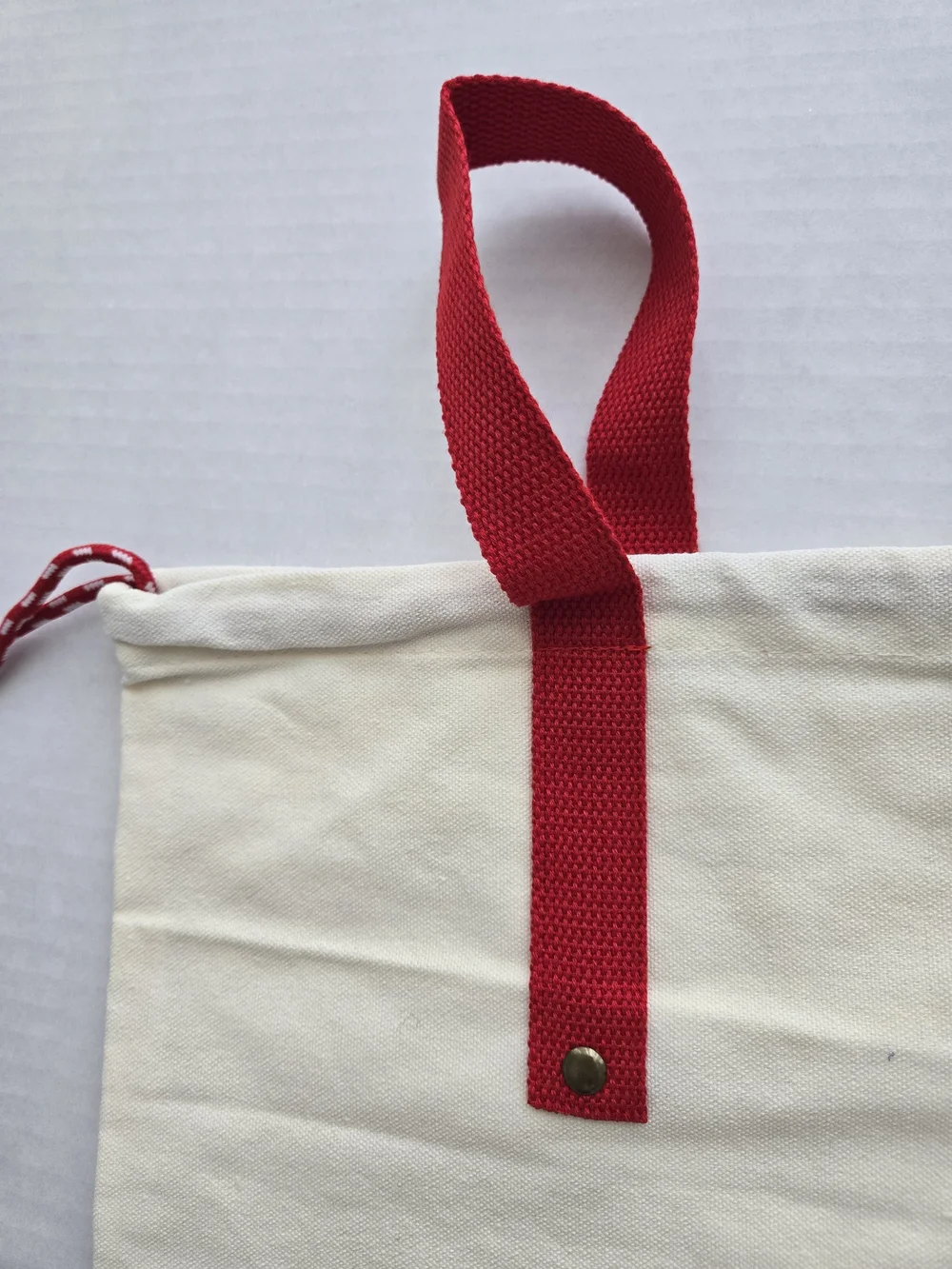 Meiji Cream Canvas Drawstring Tote with Red Strap - NEW 11x10 Inch